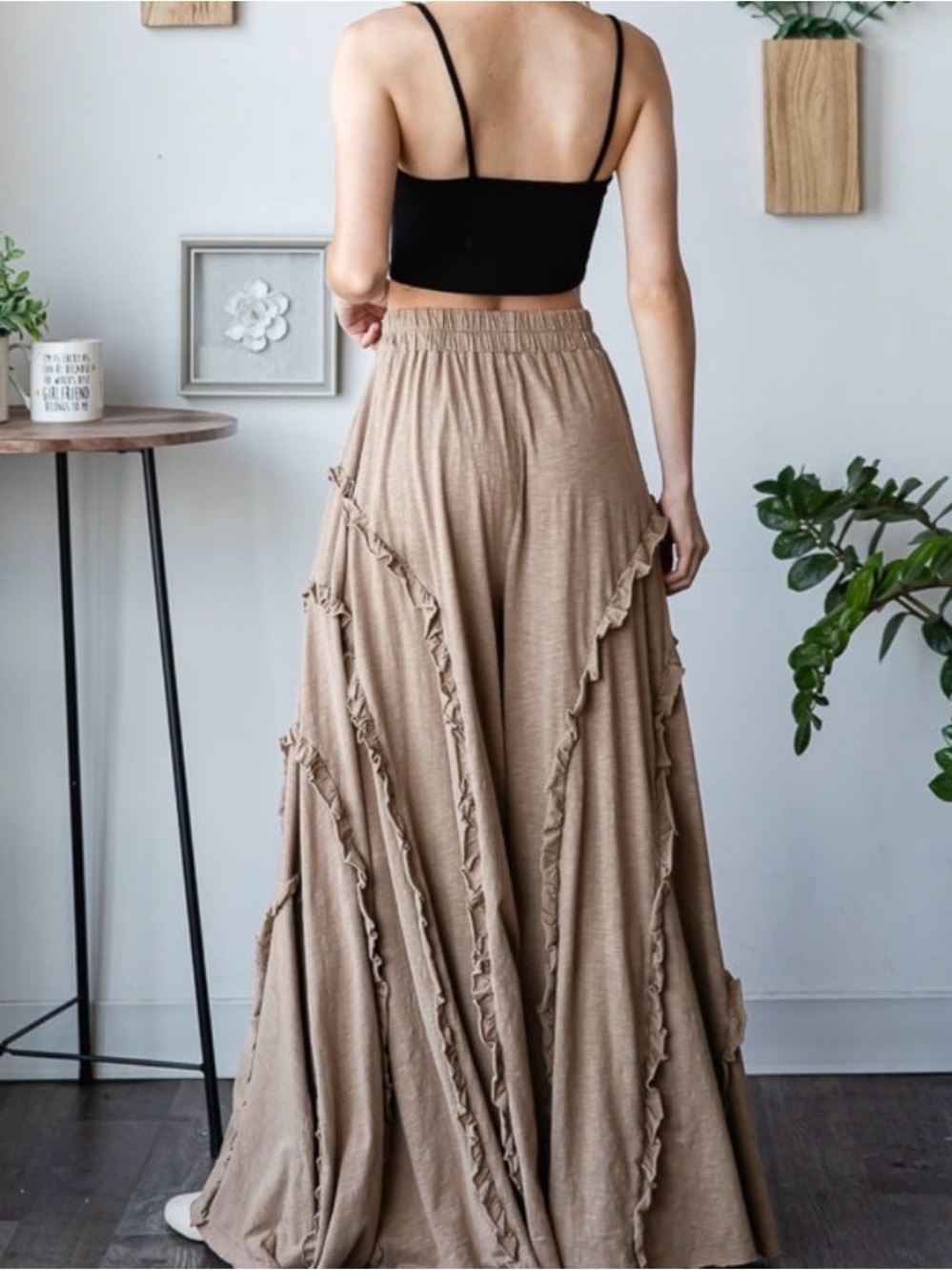 Oli & Hali Woman’s Mocha Mineral Washed Ruffle Detail Wide Leg Pants - Small - Picture 2 of 8